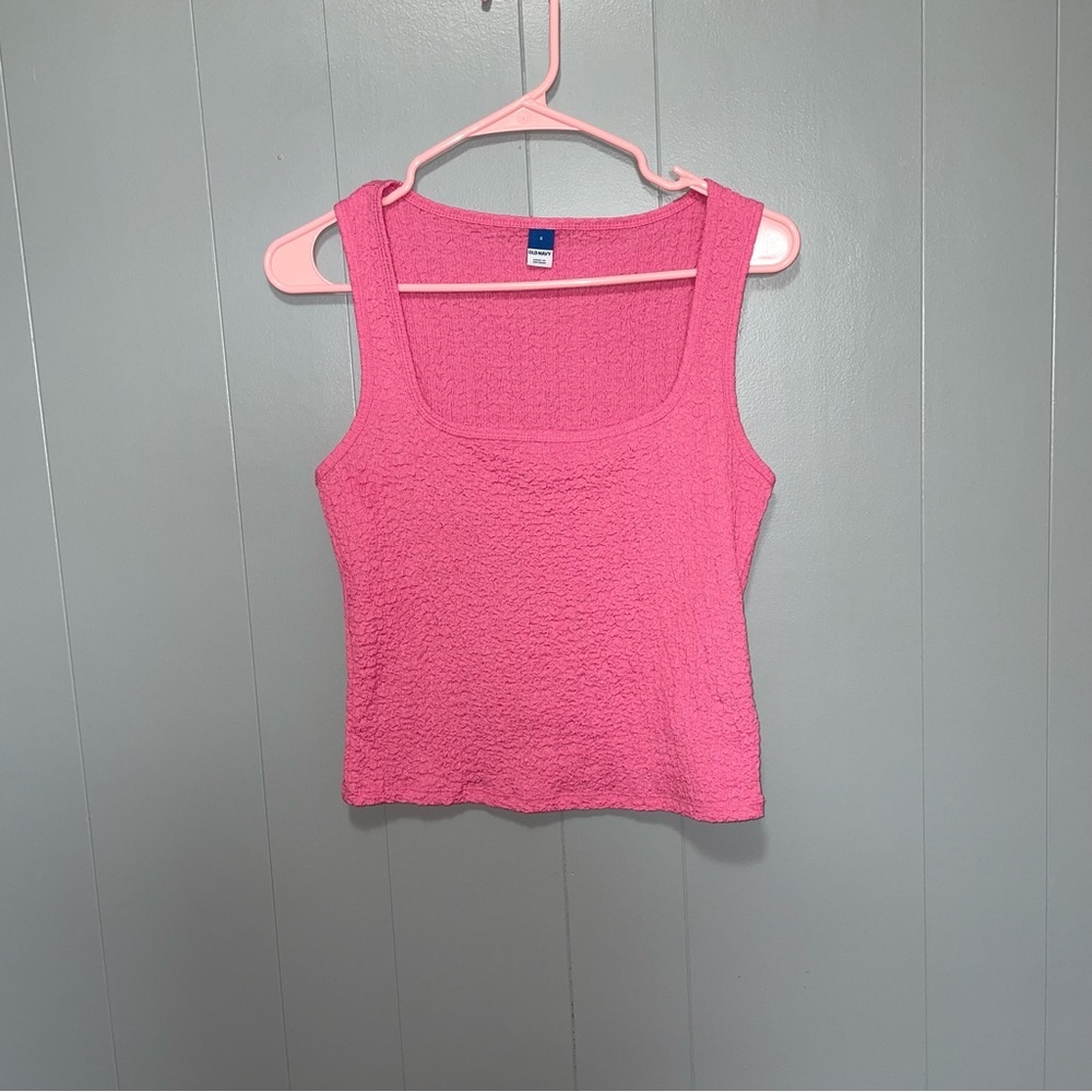 Old Navy Square-Neck Textured Tank Top in Zinnia Pink Small